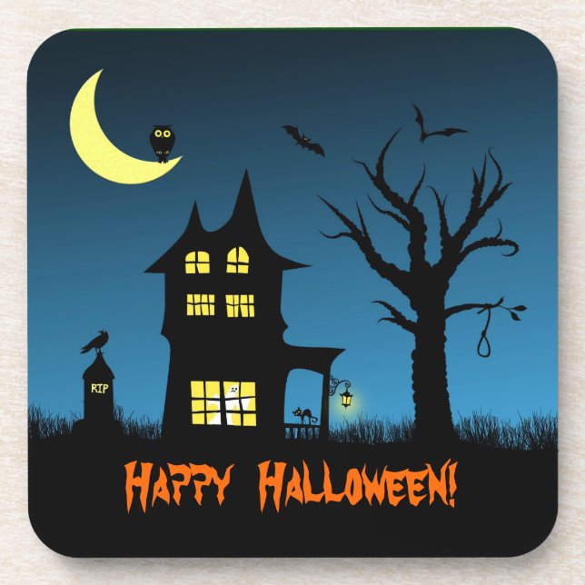 Spooky Haunted House Halloween Decorative Coaster (Front)