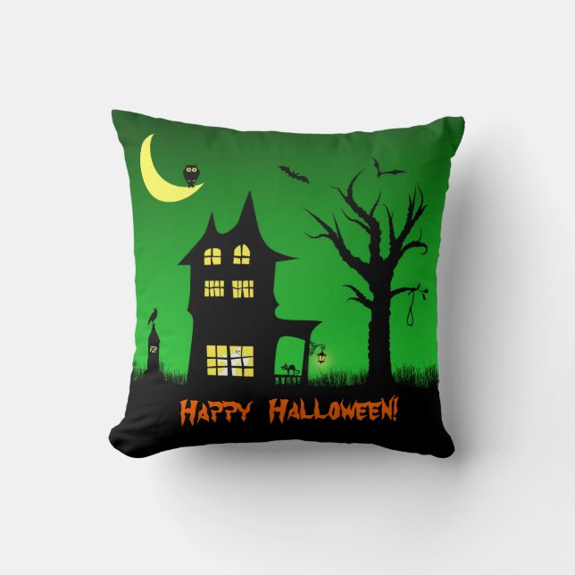 Spooky Haunted House Halloween Decorative Cushion (Front)