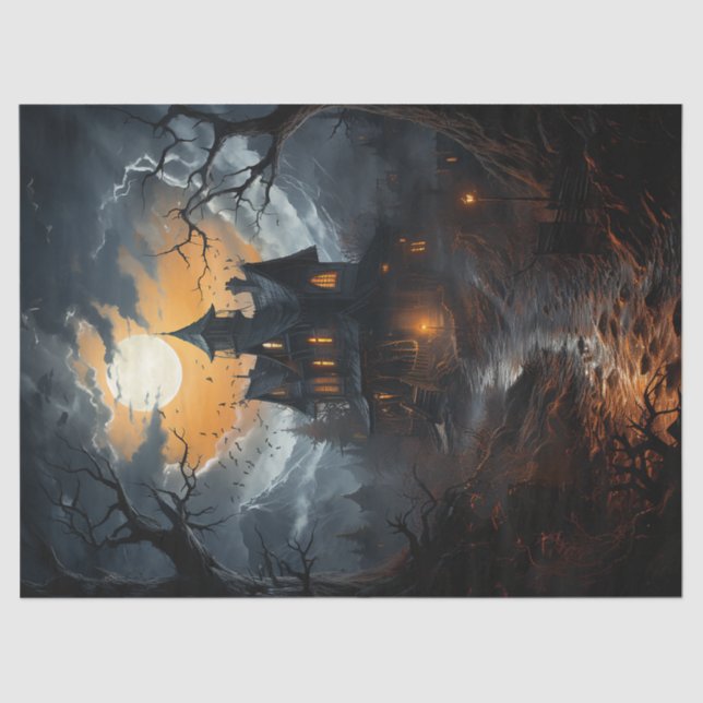 Spooky Haunted House Halloween Decoupage Tissue Paper (Front)