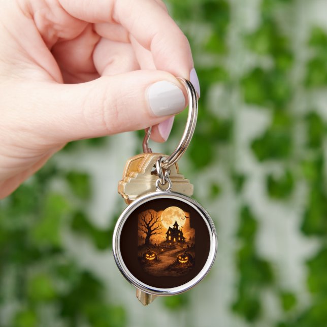 Spooky Haunted House Halloween  Key Ring (Hand)