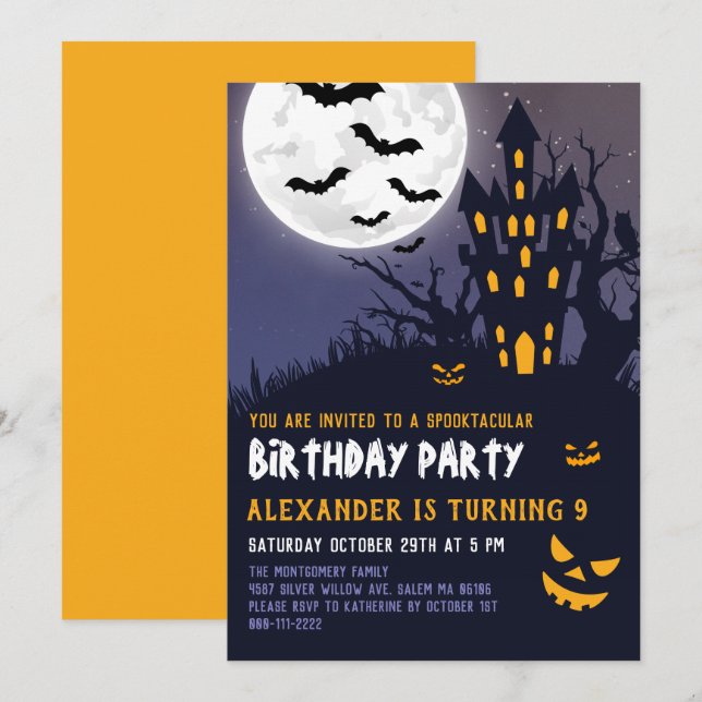 Spooky Haunted House Halloween Kids Birthday Party Invitation (Front/Back)