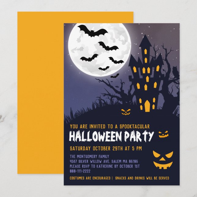 Spooky Haunted House Halloween Kids Costume Party Invitation (Front/Back)