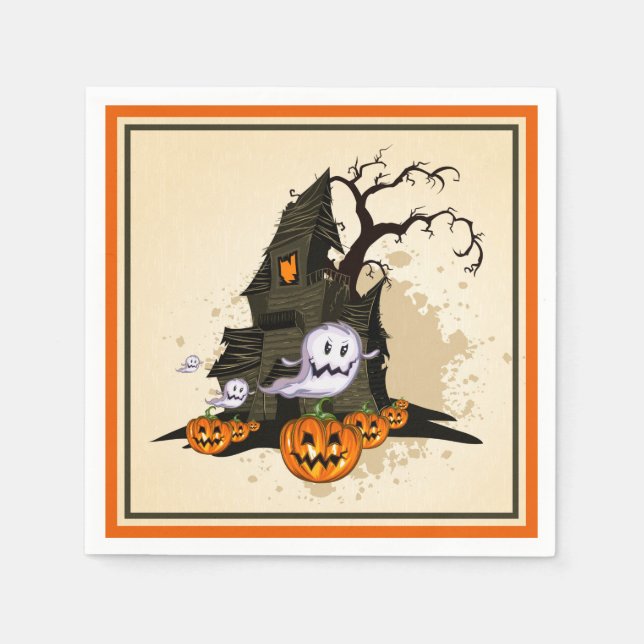 Spooky Haunted House Halloween Napkin (Front)