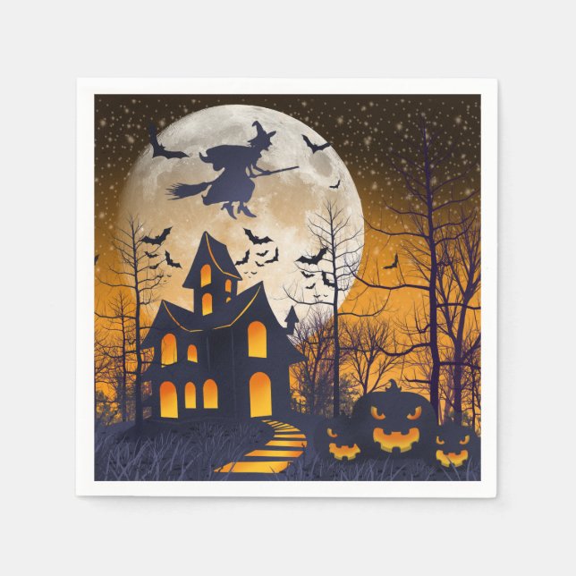 Spooky Haunted House Halloween Napkin (Front)