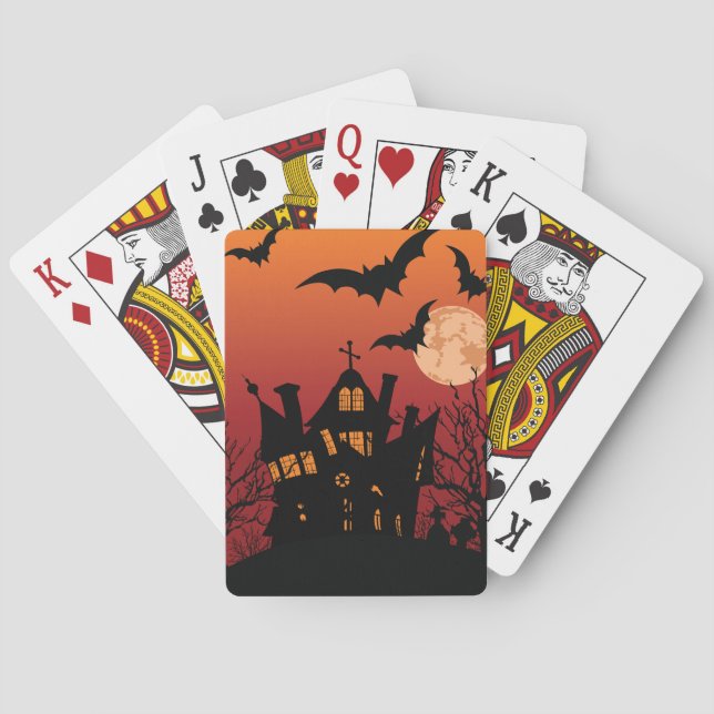 Spooky Haunted House Halloween Night  Playing Cards (Back)