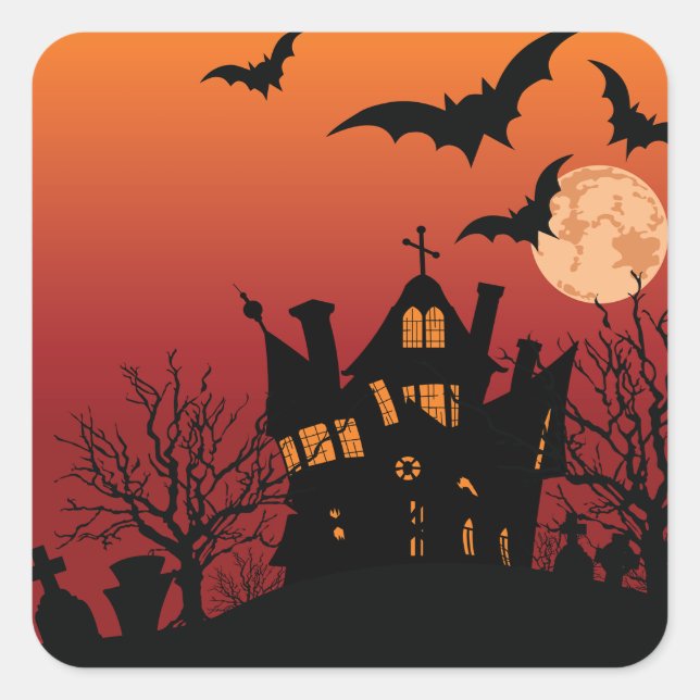 Spooky Haunted House Halloween Night  Square Sticker (Front)