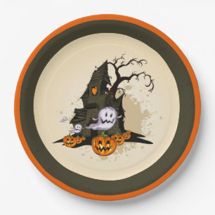 Spooky Haunted House Halloween Paper Plate