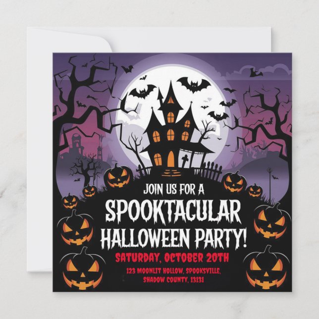 Spooky Haunted House Halloween Party Design Invitation (Front)