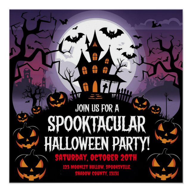 Spooky Haunted House Halloween Party Design Poster (Front)