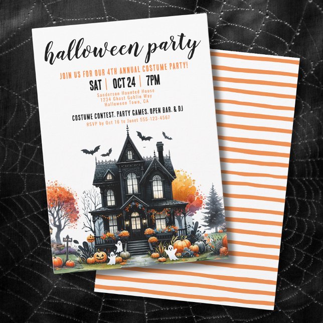 Spooky Haunted House Halloween Party Invitation (Spooky Haunted House Halloween Party Invitation )