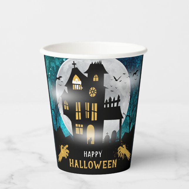 Spooky Haunted House Halloween Party Paper Cups (Front)