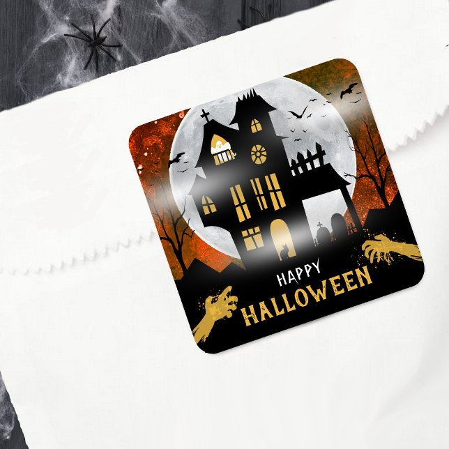 Spooky Haunted House Halloween Party Square Sticker (Creator Uploaded)
