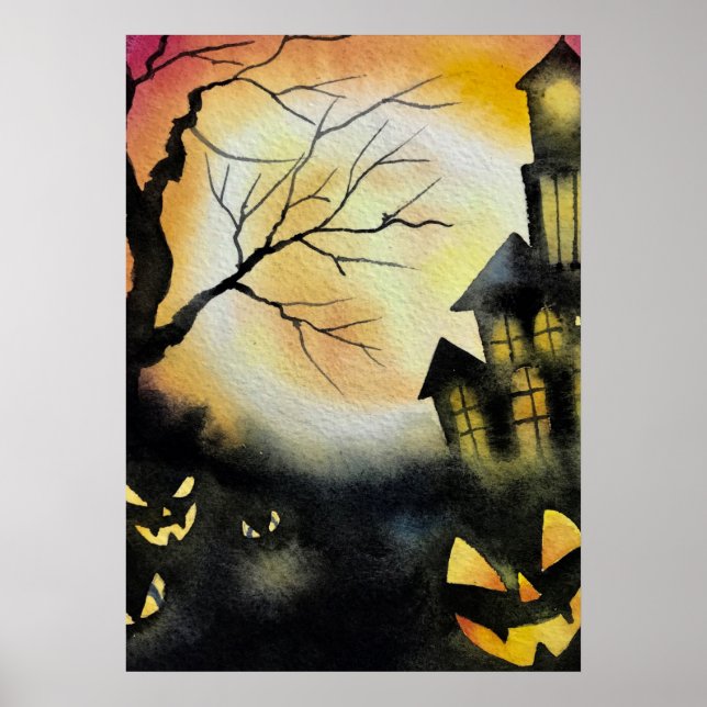 Spooky Haunted House Halloween, Scary Ghosts Poster (Front)