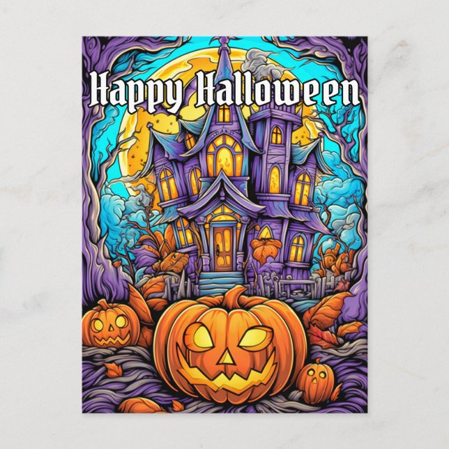 Spooky Haunted House | Happy Halloween Postcard (Front)