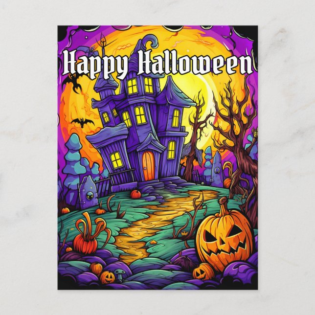 Spooky Haunted House | Happy Halloween Postcard (Front)