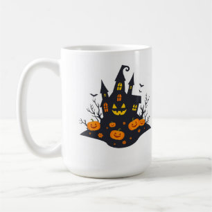 Spooky Haunted House & Jack-O'-Lantern Illustratio Coffee Mug