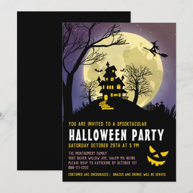 Spooky Haunted House Kids Costume Halloween Party Invitation (Front/Back)