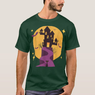 Spooky Haunted House MidCentury Modern Cats for Ha T-Shirt