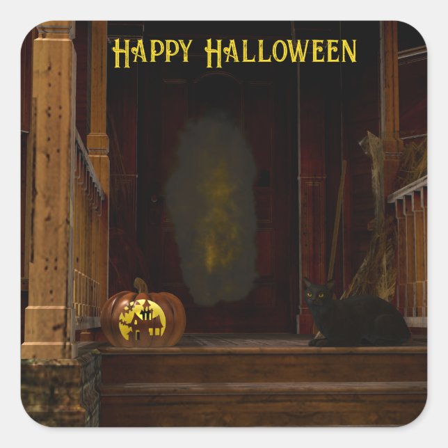 Spooky Haunted House Porch Square Sticker (Front)