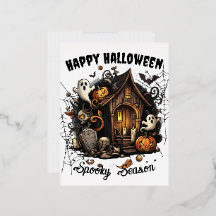 🎃 Spooky Haunted House Postcard - WHITE 👻🕷️
