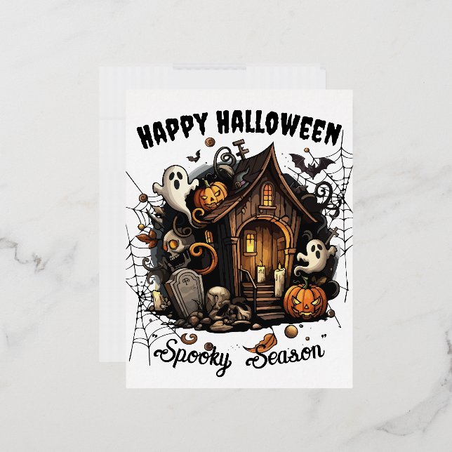 🎃 Spooky Haunted House Postcard - WHITE 👻🕷️ (Envelope)