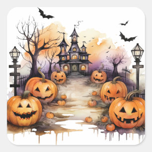 Spooky Haunted House Pumpkins Halloween  Square Sticker