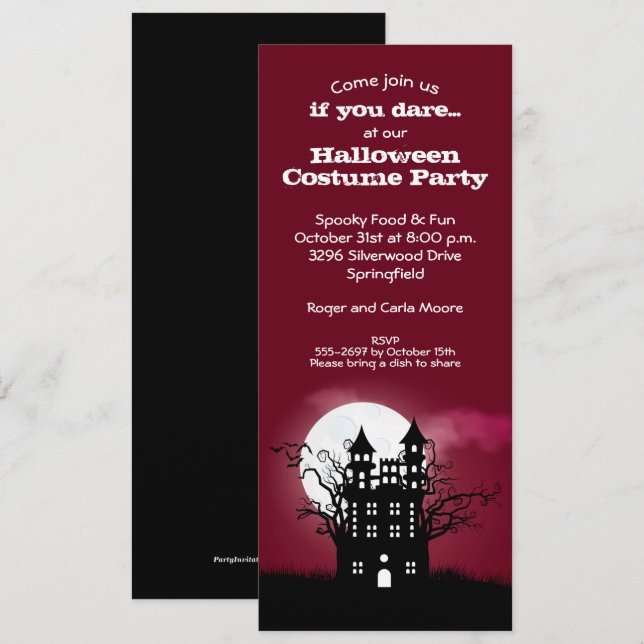 Spooky Haunted House Red Sky Halloween Invitations (Front/Back)