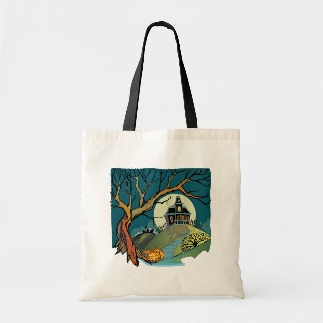 Spooky Haunted House Tote Bag (Front)
