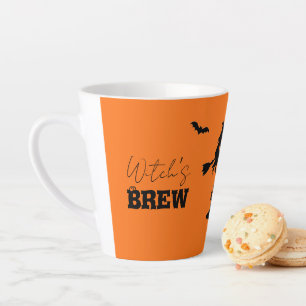 Spooky Haunted House & Witch Silhouette Latte Mug