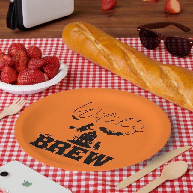 Spooky Haunted House & Witch Silhouette |  Paper Plate (Picnic)