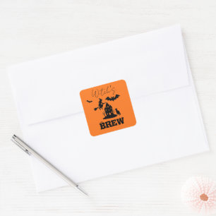 Spooky Haunted House & Witch Silhouette Square Sticker