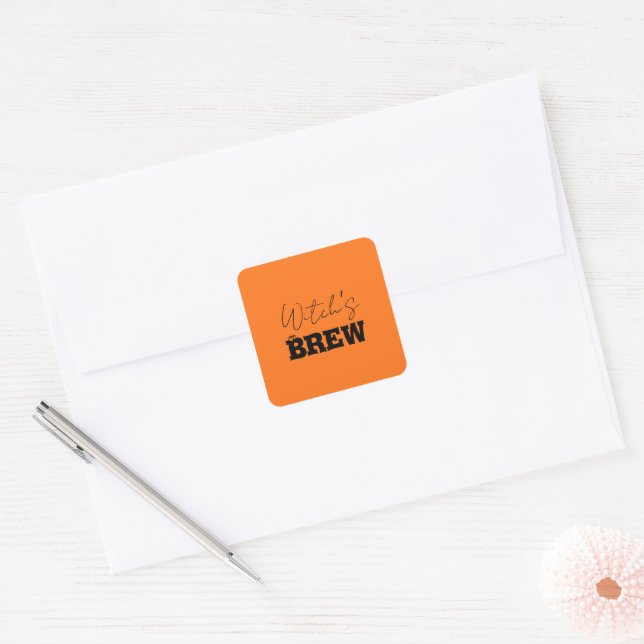 Spooky Haunted House & Witch Silhouette |  Square Sticker (Envelope)