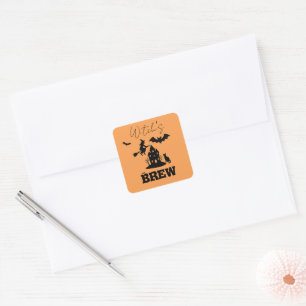 Spooky Haunted House & Witch Silhouette    Square Sticker