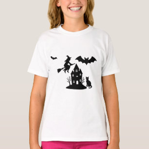 Spooky Haunted House & Witch Silhouette T-Shirt