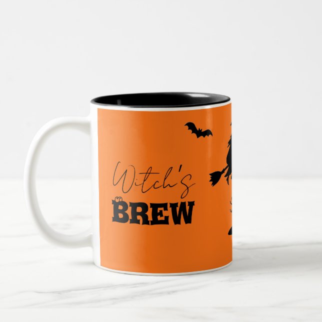 Spooky Haunted House & Witch Silhouette |  Two-Tone Coffee Mug (Left)
