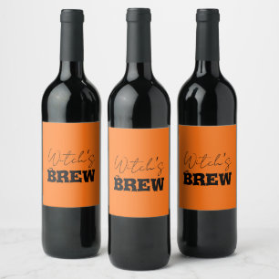 Spooky Haunted House & Witch Silhouette Wine Label