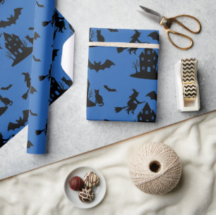 Spooky Haunted House & Witch Silhouette    Wrapping Paper