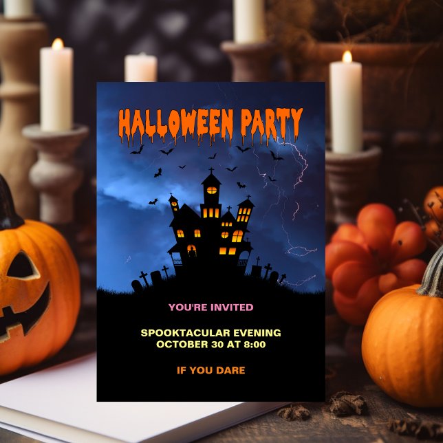 Spooky Haunted House with Bats Storm Invitation (Creator Uploaded)
