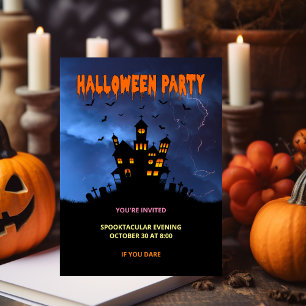 Spooky Haunted House with Bats Storm Invitation Postcard