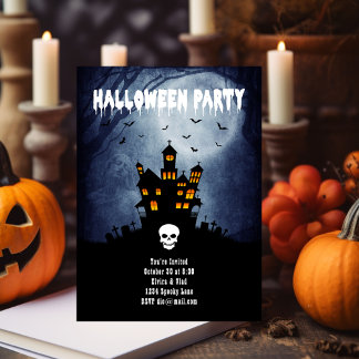Spooky Haunted House with Blue Ghost Enclosure Card