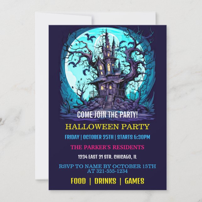 Spooky Haunted Manor Halloween Party Invitations (Front)