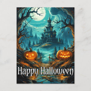 Spooky Haunted Mansion Happy Halloween Postcard