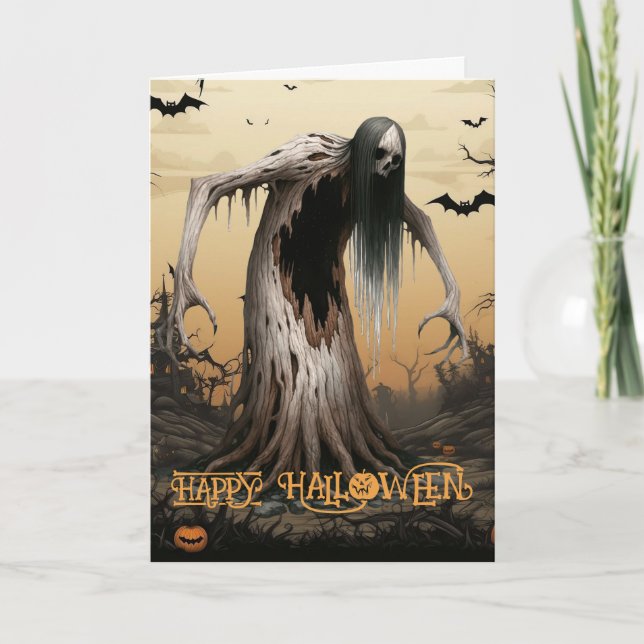 Spooky Haunted Tree Halloween Holiday Card (Front)