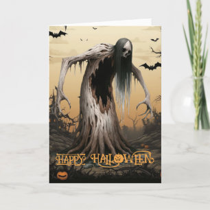 Spooky Haunted Tree Halloween Holiday Card