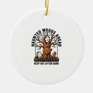 Spooky Haunted Tree Vintage Halloween Warning Shir Ceramic Tree Decoration