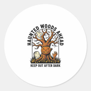 Spooky Haunted Tree Vintage Halloween Warning Shir Classic Round Sticker