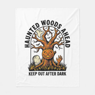 Spooky Haunted Tree Vintage Halloween Warning Shir Fleece Blanket