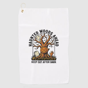 Spooky Haunted Tree Vintage Halloween Warning Shir Golf Towel