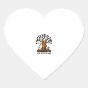 Spooky Haunted Tree Vintage Halloween Warning Shir Heart Sticker