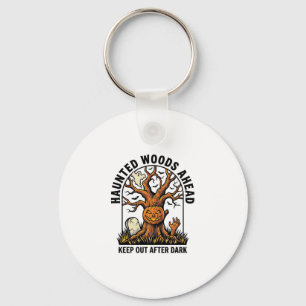 Spooky Haunted Tree Vintage Halloween Warning Shir Key Ring